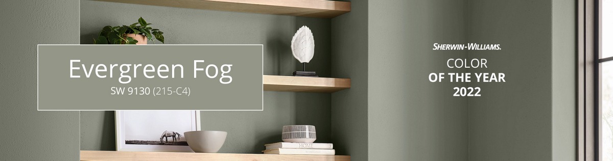 Sherwin-Williams Color of the Year 2022: Evergreen Fog SW 9130 (215-C4). Tap Into New Beginnings.