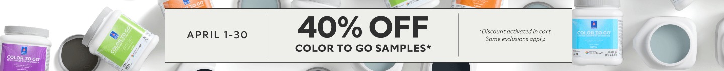 April 1-30. 40% OFF Color To Go Samples. *Discount activated in cart. Some exclusions apply.