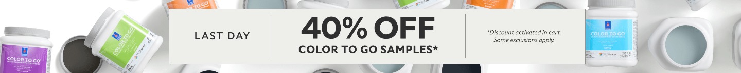 Last Day. 40% OFF Color To Go Samples. *Discount activated in cart. Some exclusions apply.