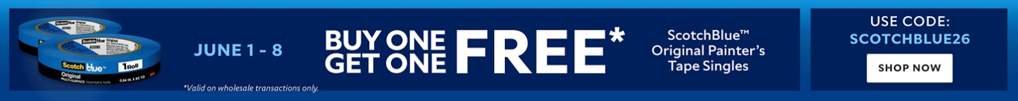 June 1-8. Buy One Get One FREE ScotchBlue™ Original Painter's Tape Singles. Use Code: SCOTCHBLUE26. Shop Now. *Valid on wholesale transactions only.